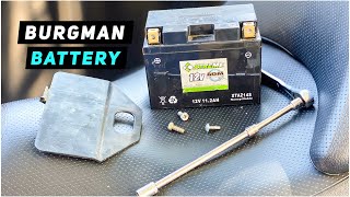 Suzuki Burgman 400 Battery Replacement 20072016  Mitchs Scooter Stuff [upl. by Matazzoni119]