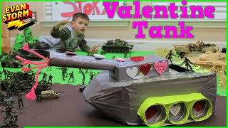 DIY Valentines Day Tank Box with Plastic Army Men Pretend Play Battle and Real Tank at the Park [upl. by Janelle800]