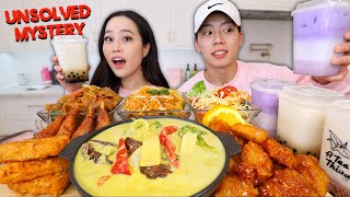 SUPER SPICY THAI FOOD Curry Pad Thai Noodles Orange Chicken  BOBA TEA MUKBANG [upl. by Bathesda244]