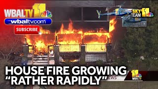 SkyTeam 11 over house fire in northwest Baltimore [upl. by Streeter]