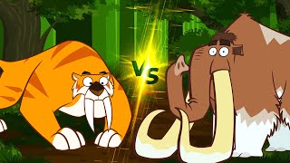 The Ice Age Mammals  Woolly Mammoth VS Smilodon  Dinosaur Cartoon  Cartoon For Kids [upl. by Dino]