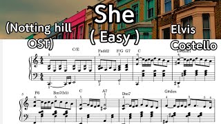 She Notting Hill OST  Easy Piano Sheet Music  Elvis Costello  by SangHeart Play [upl. by Ahsital311]