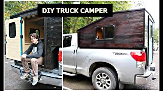 DIY TRUCK BED CAMPER  Tour a Homemade Camper Shell on a Toyota Tundra [upl. by Yellah]