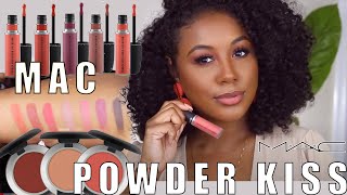 Trying The MAC Powder Kiss Collection Eyeshadows and Liquid Lipsticks  SWATCHES [upl. by Benoit]