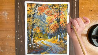 Autumn SceneryLandscape painting techniquesStep by stepWater mixable oil painting [upl. by Leta]