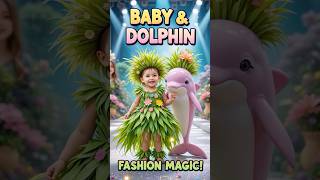 Cute Baby Pink Dolphin Fashion Show in Grass Outfits shorts baby dolphin [upl. by Annahael]