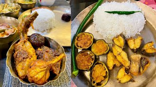 Breakfast to Lunch 🍚মাছ ভাজা থেকে রসুন কষা মুরগির মাংসছানার ডালনামাছের ঝাল🌶🧄🍗 [upl. by Enetsirhc]