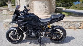 Yamaha mt09 tracer akrapovic full exhaust sound and walk around [upl. by Tarsus519]