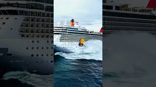 Can This Cruise Ship Escape After Being Struck by Two Tidal Waves oceanship scaryocean ocean [upl. by Joellyn]