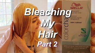 BLEACHING and TONING my hair at home  wella T18 [upl. by Lemon659]