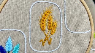 Wheatear Embroidery Spikelet Embroidery How to embroider a wheatear Handkerchief Designs Ideas [upl. by Gabbert]