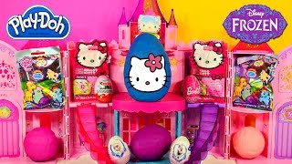 GIANT PLAY DOH Surprise Egg of Hello Kitty  Disney Frozen and Barbie Kinder Surprise Eggs [upl. by Steel]