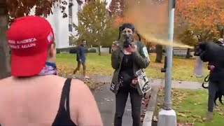 AntiTrump Protester Pepper Sprayed by ProTrump Protesters at Oregon State Capitol [upl. by Bohlen]