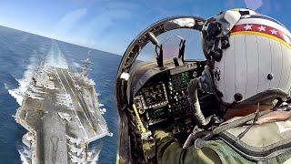 Skilled US Pilot Pulls Off Crazy Landing on Crowded Aircraft Carrier at Sea [upl. by Ennylyak947]