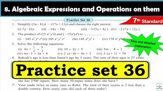 Practice set 36 Class 7  Chapter 8 Algebraic Expressions and Operations on them  MH State Board [upl. by Fielding]