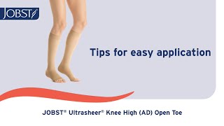 Tips for easy donning of JOBST® UltraSheer Knee High Open Toe Stockings AD [upl. by Nosimaj]