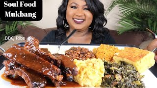 SOUL FOOD MUKBANG  BBQ RIBS  MAC amp CHEESE [upl. by Rizan]