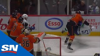 Tyler Myers Takes Exception To Hit On Elias Pettersson Before Josh Manson Jumps Him [upl. by Susej]