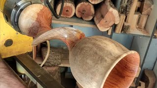 woodturning a carob wood twist stemmed goblet [upl. by Aliuqaj737]