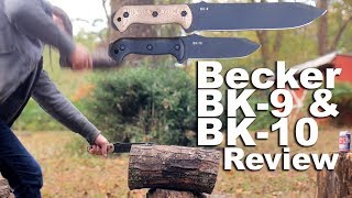 KaBar Becker Combat Bowie BK9 amp BK10 Crewman Review Hard Use Field Testing Batoning the usual [upl. by Harris598]