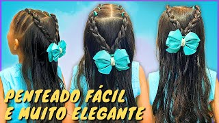 PENTEADO FÃCIL E ELEGANTE COMO FAZER PENTEADO DE CABELO INFANTIL FÃCIL COM LIGUINHAS [upl. by Brottman]