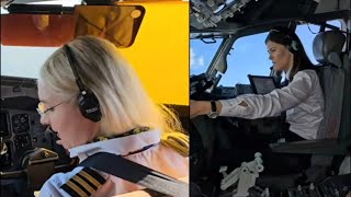 Airplanes Taking Off And Landing Cockpit View  Female Pilot  Airbus Boeing ATR [upl. by Garlen]