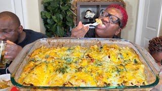 I MADE CHICKEN ALFREDO LASAGNA ROLL UPS  MUKBANG EATING SHOW [upl. by Frame]