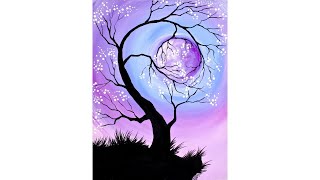 Cherry Tree holding the Moon Step by Step Acrylic Painting for Beginners  TheArtSherpa [upl. by Ativad]