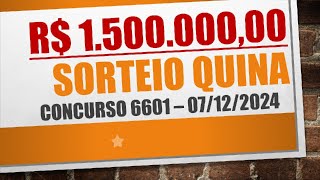 RESULTADO QUINA DE 07122024 CONCURSO 6601  NÚMEROS SORTEADOS [upl. by Geibel]