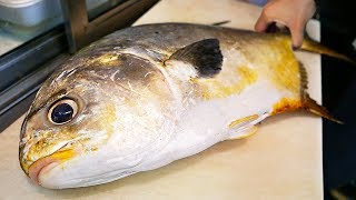 Japanese Street Food  GIANT GOLDEN POMFRET Butterfish Sashimi Okinawa Seafood Japan [upl. by Kalasky271]