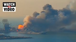 Russian ship destroyed at Berdyansk Port in Ukraine [upl. by Hart848]