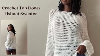 crochetcabin6160 Crochet top down fishnet sweater [upl. by Sabir]