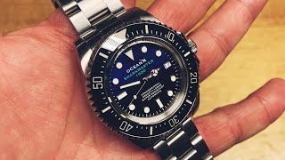 OceanX Sharkmaster 1000 SMS1012  Rolex Deepsea DBlue Dial 116660 James Cameron 44mm Homage [upl. by Philip349]