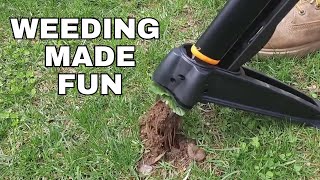 Never Bend Over to Pull Weeds Again Fiskars 4 Claw Weeder [upl. by Aerdnaek]