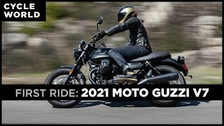 2021 Moto Guzzi V7 Stone First Ride Review [upl. by Ennayar]