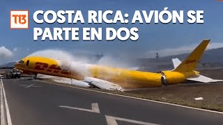 Avión se parte en dos tras aterrizar en aeropuerto de Costa Rica [upl. by Chapman]