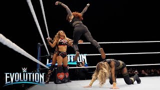 Tensions explode between Trish Stratus and Mickie James at historic payperview WWE Evolution 2018 [upl. by Grearson753]