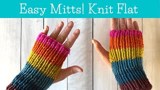 Easy Fingerless Mitts Flat Knitting on Straight Needles  Beginner Knitting [upl. by Nneb]