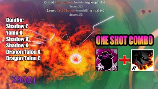 『Best One Shot Combo Shadow Fruit  Dragon Talon』Bounty Hunting  Blox Fruits [upl. by Raclima]