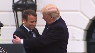 Trump Welcomes Macron with Handshakes Kisses [upl. by Carlie]