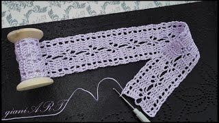 Easy to Crochet Lace Tape Ribbon pattern design  Four Rows repeat [upl. by Yentruocal]