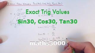 How To Remember Sin30Cos30Tan30 By Drawing A 30 Degree Triangle Exact Trig Values [upl. by Umeko]