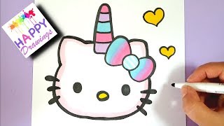 HOW TO DRAW CUTE UNICORN HELLO KITTY EMOJI EASY [upl. by Perrin]