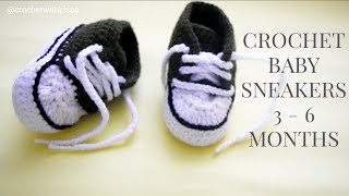 Crochet CONVERSE BABY BOOTIES for 3  6 month babies [upl. by Attegroeg284]