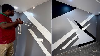 wall painting design ideas simple and easy  masking tape wall designs making [upl. by Ahsilyt]