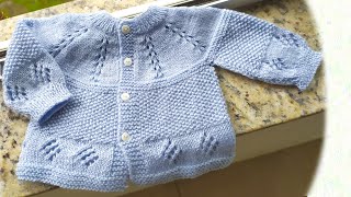 Como tejer un Saquito Jersey Chambrita para bebe a dos agujas Tejido Top Down Parte 1 de 2 [upl. by Dorris]