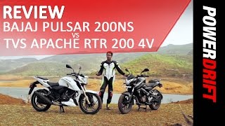 TVS Apache RTR 200 4V VS Bajaj Pulsar 200 NS  Review  PowerDrift [upl. by Adil]