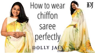 How to drape Chiffon Silk Saree Perfectly in Open Pallu Style  Dolly Jain Saree Draping [upl. by Ettezyl856]