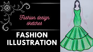 how to draw a simple gown sketch for beginnersfashion illustration  step by step tutorial ❤️ [upl. by Ted]