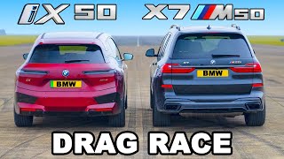 BMW iX 50 v BMW X7 M50i DRAG RACE [upl. by Draw411]